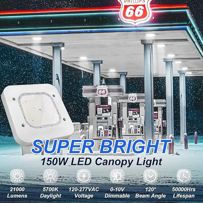 2 Pack 150W LED Canopy Light, 21000LM LED Gas Station Canopy Light 5700K Cool White LED Garage Ceiling Light(600W HID/HPS Equivalent), IP65 Waterproof 100-277V AC UL Listed