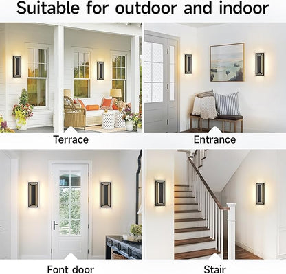 Modern Outdoor Square Wall Sconce LED,15.7 in Waterproof Patio Wall Light Fixture,Exterior Lights for House,Side Garage,Front Porch,Entrance with 3000K 24W Light Bead,2PCS