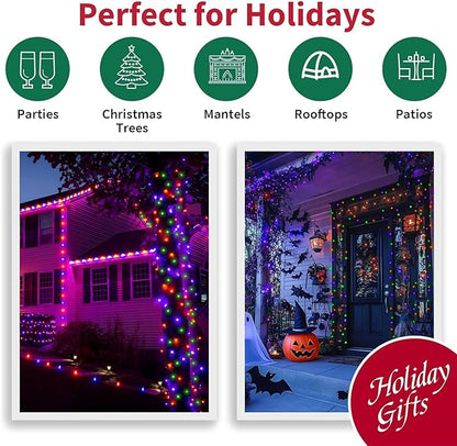 LAMPHOME Halloween String Lights, 100 LED Orange Purple Green Plug in String Lights, 16 Modes Clear Wire Fairy Mini Lights for Indoor Outdoor Halloween Party Garden Yard Home Holiday Decoration