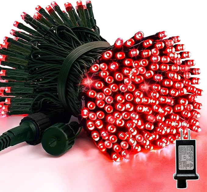 LAMPHOME 66ft Christmas Decorative Mini Lights,200 LED Green Wire Fairy Starry String Lights Plug in, 16Lighting Modes, for Indoor Outdoor Xmas Tree Wedding Party Decoration (Red)