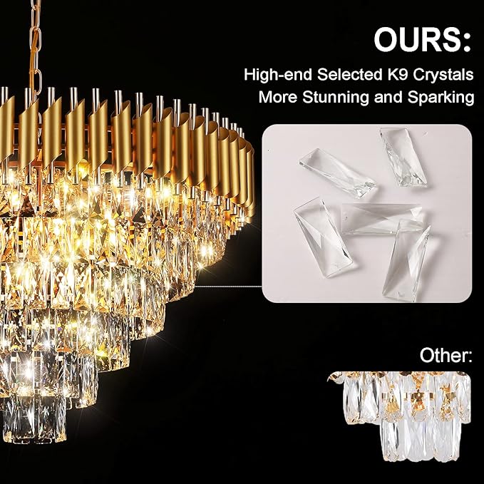 AXILIXI Gold Crystal Chandelier, Modern 30" Round Chandeliers for Dining Room K9 6-Tier Extra Large Ceiling Pendant Light Fixtures Golden Luxury Chandelier for Foyer Living Room Staircase