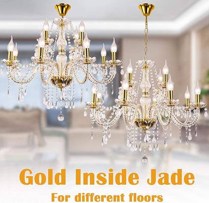 K9 Crystal Candle Chandeliers Lighting 12 Lights Pendant Ceiling Fixture Lamp for Dining Living Room Bedroom Hallway Entry Elegant Decoration (12 Bulbs)