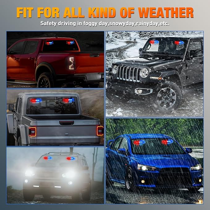Nilight 12LED Emergency Strobe Traffic Advisor Light Bar 2 in 1 Red Blue Dash Warning Safety Flashing Lights Front/Rear Windshield Construction Lights for Trucks Cars Plow Police Firefighter Vehicles