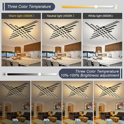 47" Black Modern LED Ceiling Light with Remote 3000K/4500K/6000K Close to Ceiling Lights Creative Design Ceiling Lamp for Bedroom Living Room Kitchen Hallway Dining Room(128W, 8 Lights)