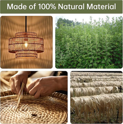 12.4” Boho Rattan Pendant Light Fixture for Dining Room, 1-Light Black Chandelier Farmhouse Rustic Hanging Lamp for Kitchen Island, Bedroom, Living Room, Entryway, Foyer, Hallway