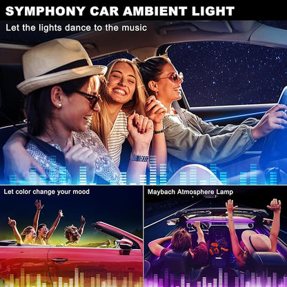 Acrylic Interior Car LED Strip Light with Wireless APP, 10 in 1 with 175 inches 593 LEDs Neon LED Strip Light, RGB Colors Dynamic Music Sync Car Ambient Lighting Kits