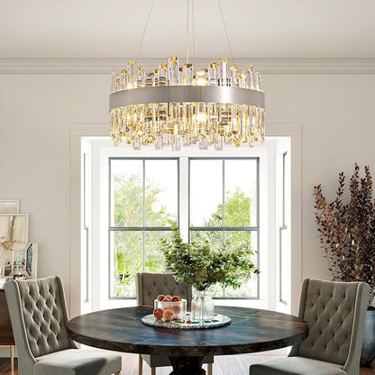 Siljoy 12-Light Modern Crystal Chandeliers Luxury 2-Tiers K9 Crystal Raindrop Chandelier Adjustable Dimmable Crystal Ceiling Light for Dining Room Living Room Bedroom Kitchen D19.7''