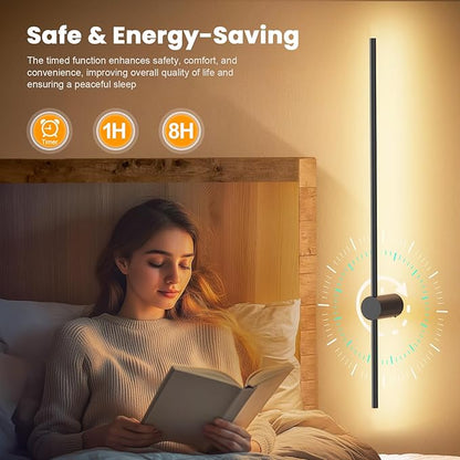 NIORSUN 35.4 Inch Battery Operated Wall Sconce Set of 2,Black Minimalist Rechargeable LED Wall Lights with Remote, 10 Colors Dimmable Wireless Wall Sconce for Living Room Bedroom Hallway
