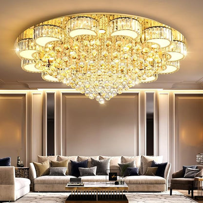 47" Gold Modern Crystal Chandeliers for Dining Room LED Dimmable Light Fixtures Flush Mount Light Living Room Bedrooms