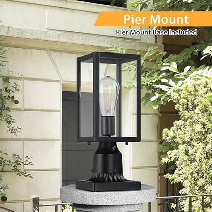 Dusk to Dawn Outdoor Post Lights with Pier Mount Base, 2-Pack Modern Lamp Post Light Fixture Waterproof Pole Lights Outdoor Column Lights Exterior Post Lantern with Clear Glass for Garden Patio