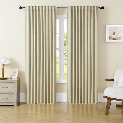 DUALIFE Full Blackout Curtains for Living Room,Patio Door Sliding Door Blinds Pleated Curtains for CountryVilla/Loft,2 Panels,Extra Wide Privacy Draperies 72 x 96 Inch Oatmeal Chartreuse