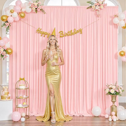 10ft x 7ft Blush Pink Backdrop Curtain for Parties Pink Wrinkle Free Backdrop Drapes Panels for Baby Shower Wedding Birthday Photo Gender Reveal Photography Polyester Fabric Background Decoration
