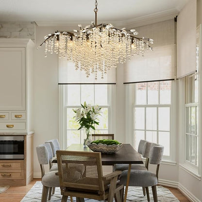 Vezzio Large Modern Farmhouse Luxury Crystal Chandelier - Antique Bronze Vintage Tree Branch Light Fixture, 12-Light for Dining Table, Living Room, Kitchen, Entryway & Foyer, Adjustable Hanging 42"