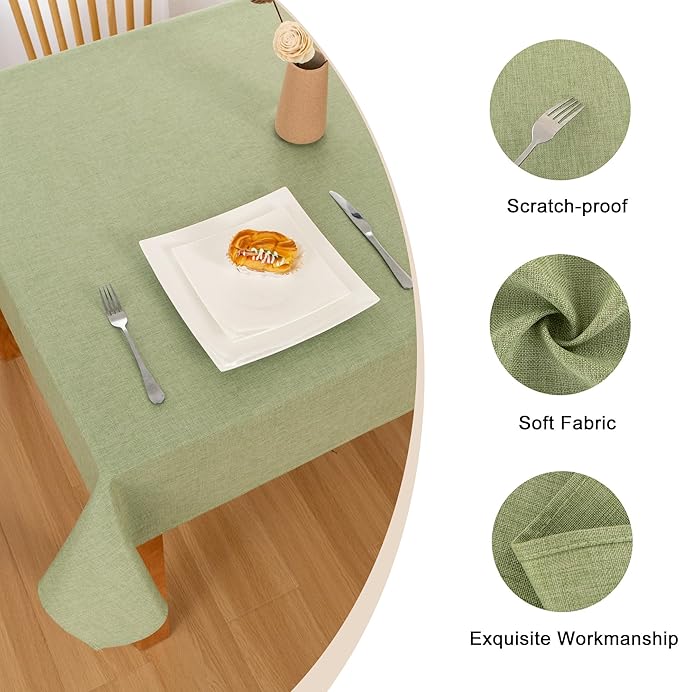 Hiasan 2 Pack Faux Linen Square Tablecloth - Wrinkle and Stain Resistant Washable Table Cloth for Kitchen Dining Room Holiday Table Cover for Party Dinner, Green, 54 x 54 Inch