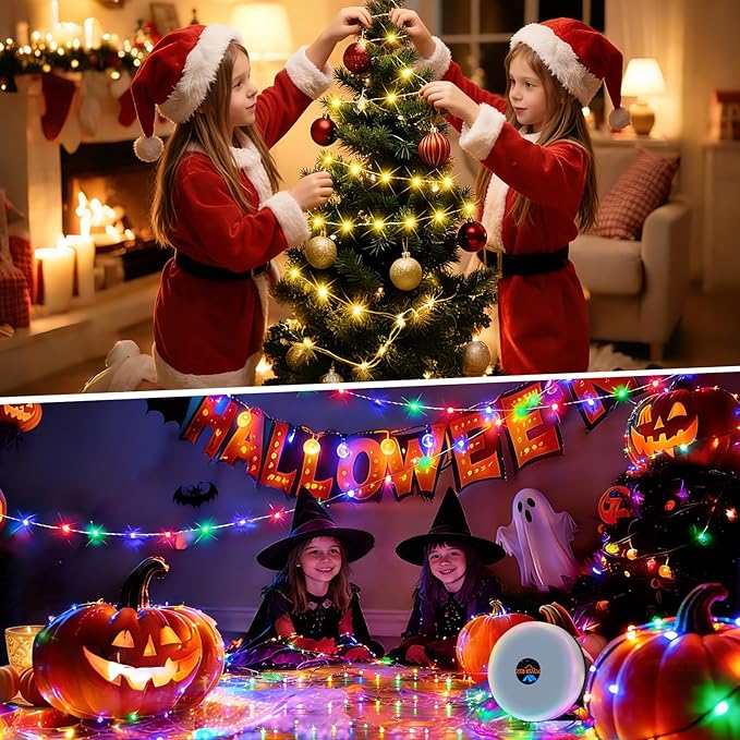2-Pack Camping String Lights, 4-in-1 Quick-Closing, 32.8-Foot Rechargeable Tent Lights, 8 Lighting Modes, Portable LED Lights, Christmas Fairy Lights Party Decorations Camping Essentials