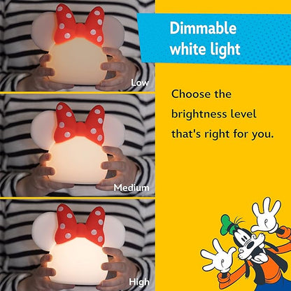 Disney Minnie Mouse Squishy Light, Color Changing, Night Light for Kids, USB Lamp, Battery Operated, Dimmable, Ideal for Bedroom, Playroom, Living Room, and More, 66945