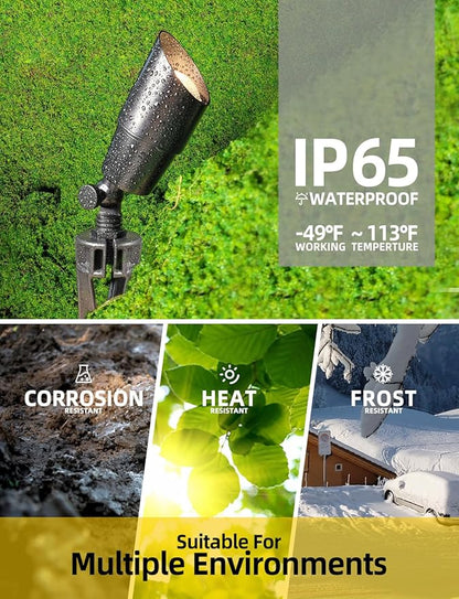 COLOER Brass Low Voltage Landscape Spotlight(Black) 12-Pack with 5W Aluminum Housing MR16 LED Bulb 2700K 450LM CRI85+,12V AC/DC Outdoor Uplighting, Directional Garden Patio Spot Up Light(101B-Black)