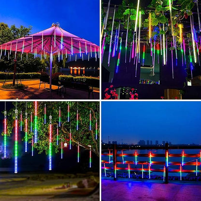 JMEXSUSS 2 Pack Solar Meteor Shower Lights, 16 Tube 288 LED Multicolor Meteor Christmas Lights, Solar Christmas Lights Outdoor Waterproof for Tree Christmas Decorations