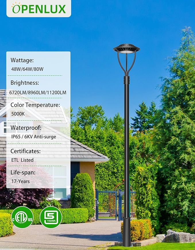 4 Pack LED Post Top Light ETL Listed 80W 64W 48W Adjustable Outdoor Pole Lights with Photocell IP65 Waterproof Post LED Fixture 5000K for Garden Yard Street Lighting
