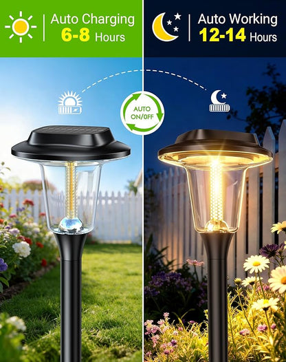 2026 New Solar Pathway Lights Outdoor 4 Pack Solar Lights Outdoor Waterproof IP65 Upgraded Bright LED Auto On/Off Modern Garden Lights Solar Powered Light for Yard Lawn Walkway Driveway Patio Decor