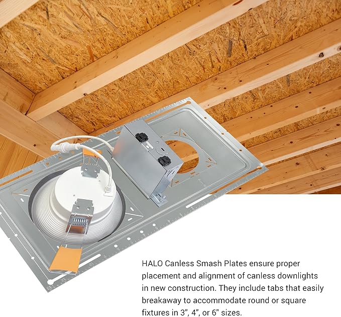 HALO RL 6 in Canless LED Recessed Lights 4-Pack, CCT Select, Dimmable, Wet Location Downlights with Smash Plates for New Construction Ceiling Installation - RLDM6-SP-4PK