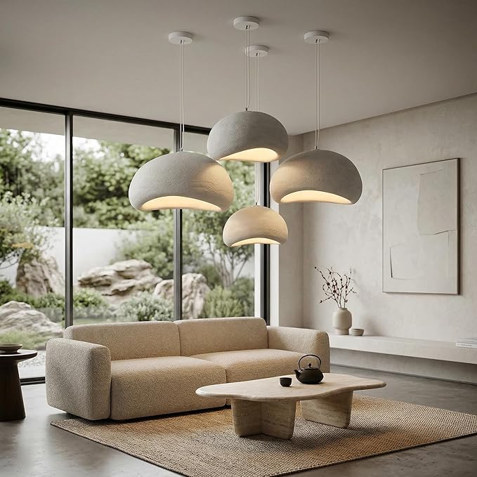 JAYMP 70cm Wabi Sabi Pendant Light for Living Room Hallway Restaurant Modern Hanging Lamp E26 Base Japanese Style Bird Nest Shape Lighting Fixture, 1 Pack (Matte White,B Shape, 70cm/27.6in)