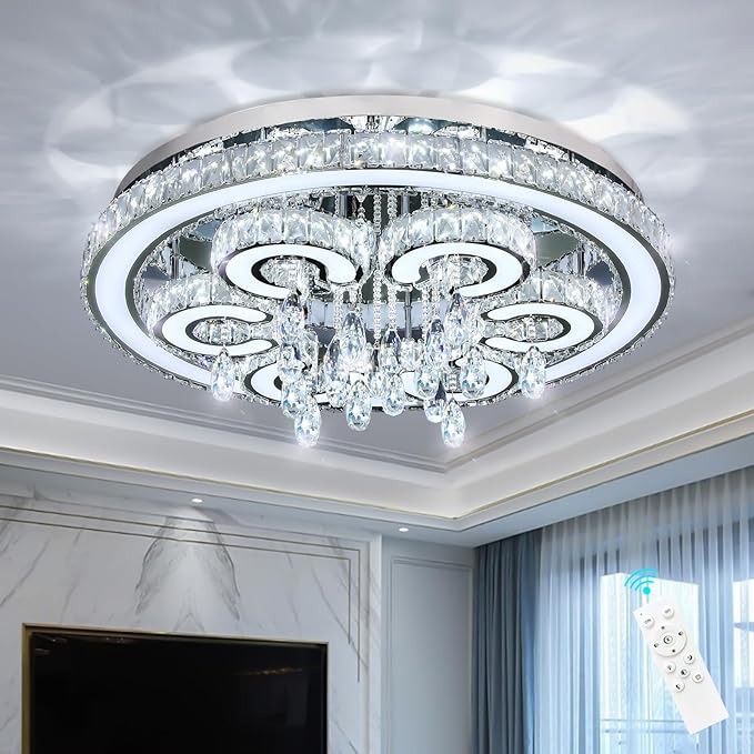 HAIXIANG W32'' Modern Chandeliers for Dining Room Crystal LED Chandelier Light Living Room Bedroom Interior Luxury Lighting Fixture 2700-6000K Dimmable Lights Silver