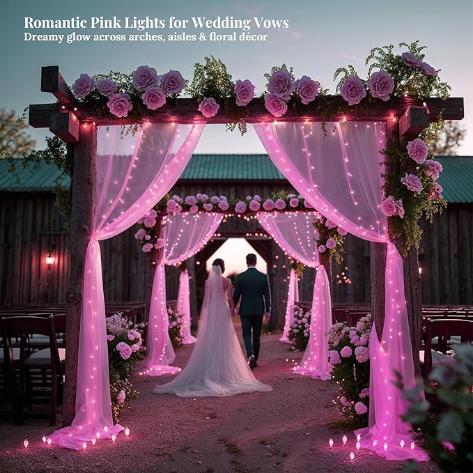 Etinga 200 LED Pink Fairy Lights, 66ft Plug-in Decorative String Lights with 8 Modes for Indoor Outdoor Bedroom Wall Tree Patio Wedding Party (Pink, 200 LED 66ft)