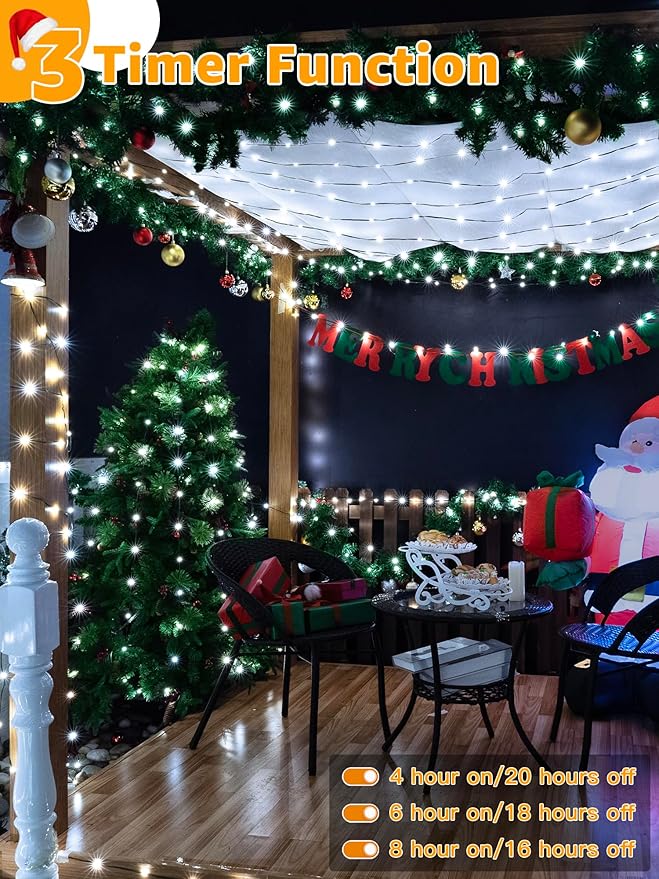 BrightChristmas Christmas Lights 1200 LED 394 FT, Waterproof Outdoor String Lights with Remote and Timer, Christmas Tree Lights with 8 Modes Dimmable, Fairy Lights for Holiday Decor (Cool White)