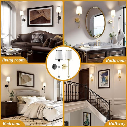 PAIHOME Wall Sconces Set of Two Battery Operated, Rechargeable Wireless Sconces with 5000mAh Dimmable 15 Colors Bulb and Remote, Black Wall Sconce for Bedroom Living Room Bathroom Hallway