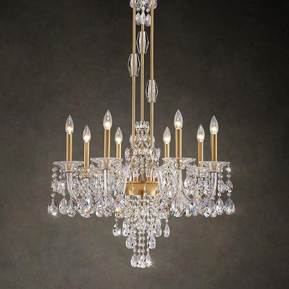 8-Light Crystal Candle Chandelier, Brass Gold Chandelier for Dining Room, Entryway & Living Room, Adjustable Height, E12 Base