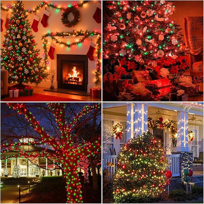 LAMPHOME 99ft Christmas Decorative Mini Lights, 300 LED Transparent Wire Fairy Starry String Light Plug in, 16Lighting Modes for Indoor Outdoor Xmas Tree Wedding Party Decoration (Red and Green)