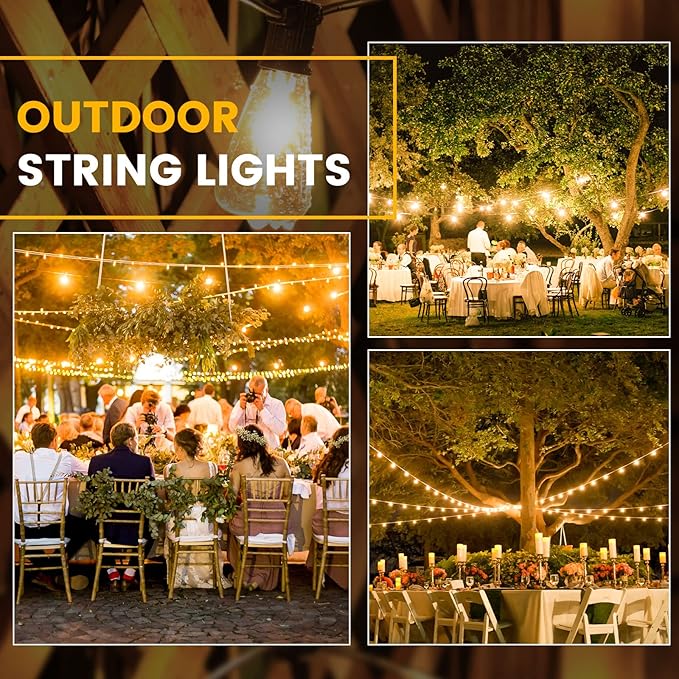 Zuske 100FT Outdoor String Lights, LED Patio Lights with 50+3 ST38 Vintage Edison Shatterproof Bulbs, IP65 Weatherproof Outside Hanging Lights for Backyard Bistro Cafe Garden(50FTx2)
