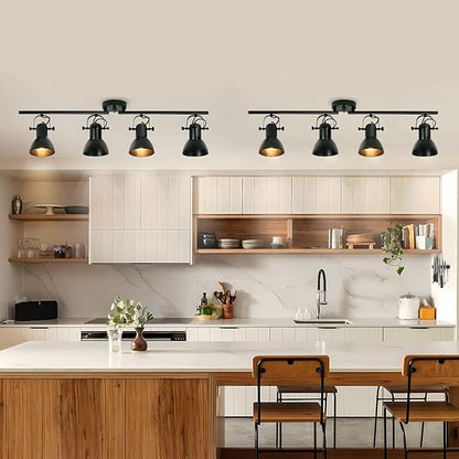 4-Light Track Lighting Kit 36" Kitchen Track Lighting Fixtures Ceiling with 4 Rotatable Light Heads, Track Lights Ceiling Mount Industrial Track Light for Living Room Bedroom Bar Hallway Office