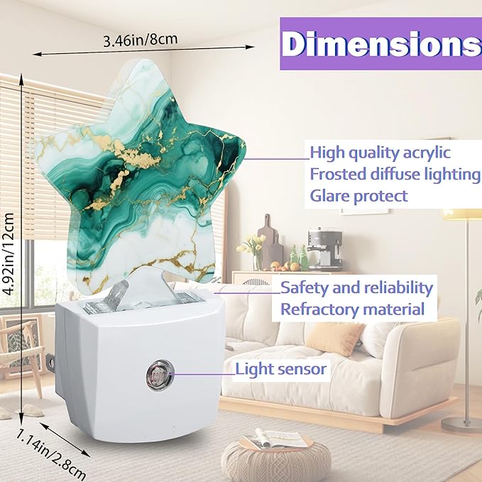 Green Gold Marble Night Lights Plug Into Wall Decorative,Modern Abstract Sleep Friendly Lamp, Energy Efficient Dusk-to-Dawn Sensor Nightlights for Kid Bedroom Nursery Bathroom