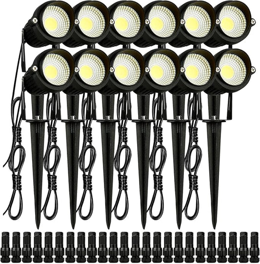 VEVOR Landscape Lighting, 6W Low Voltage LED Landscape Lights, IP66 Waterproof Landscape Spotlights Yard Lawn Garden Pathway Outdoor Lights 12V 24V 450LM Warm White 3000K (12 Pack with Connectors)