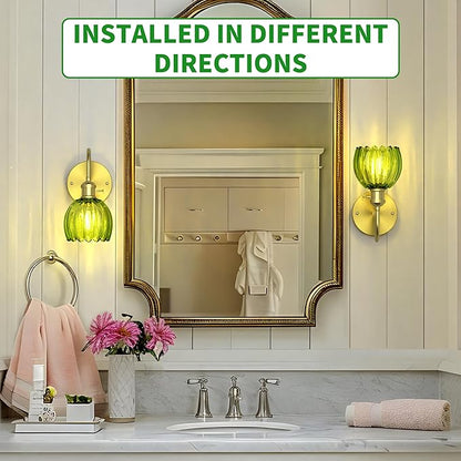 2-Pack Wall Sconces Lights Lamp for Bedroom Bathroom, Modern Vanity Light Fixtures, Wall Mount Lighting Vintage Tulip Green Glass Shade for Living Room Mirror Hallway Kitchen