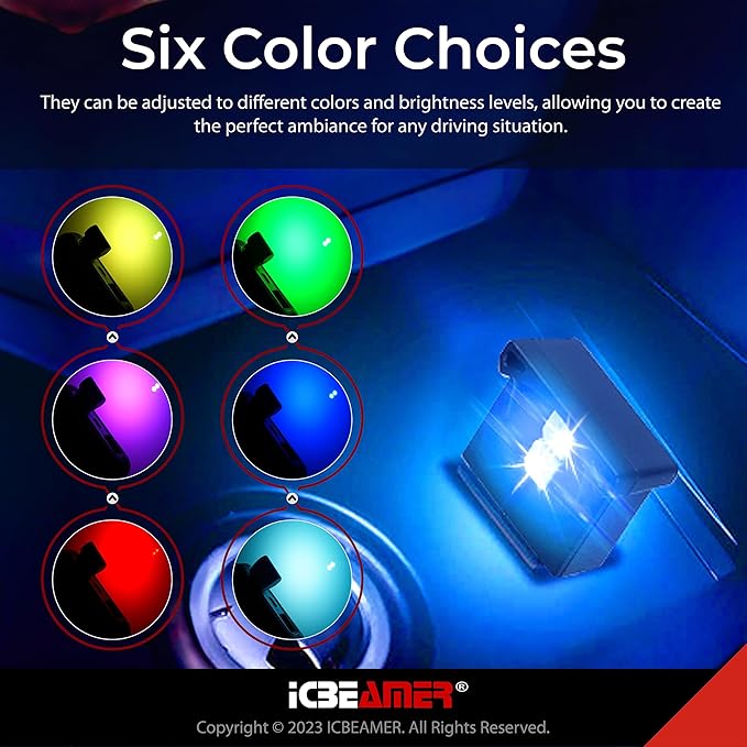 ICBEAMER Mini Smart USB Type-A 2-Pack (Green) | LED Night Light for Car Interior, Trunk, Center Console, Easy Plug-in, Enhance Automotive Ambiance, Perfect for Night Use