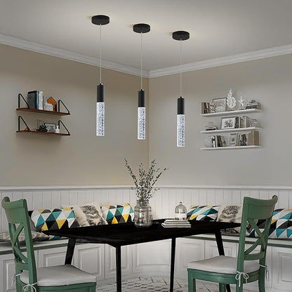 3-Pack Modern Crystal Pendant Light for Kitchen Island, Elegant Black LED Bubble Hanging Chandelier Lighting Fixture for Dining Room Bedside