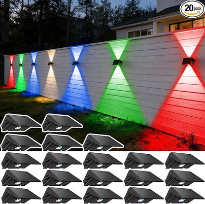 Solar Fence Lights Outdoor, 20 Pack White & RGB Up and Down Solar Wall Lights, IP67 Waterproof LED Dusk to Dawn Solar Powered Fence Lights for Patio, Backyard, Deck, Garden, Yard, Outdoor Wall Decor