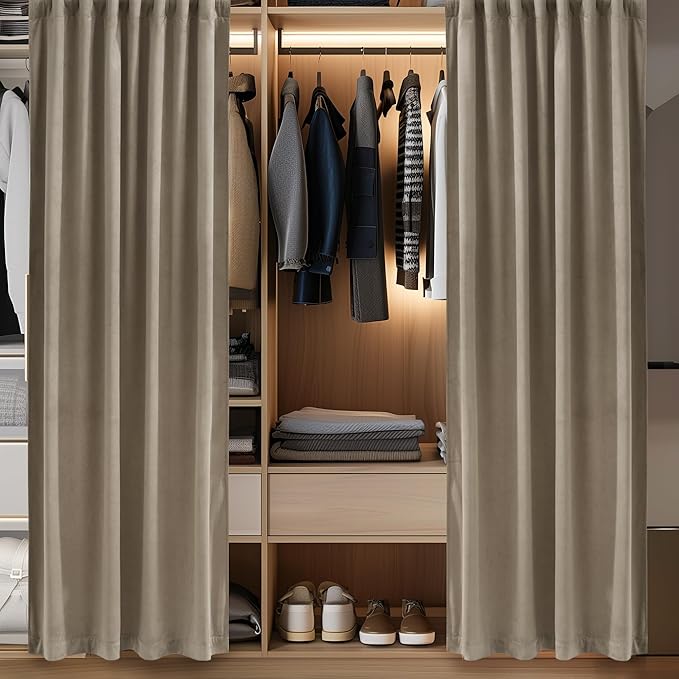StangH Camel Beige Velvet Curtains Back Tab Thermal Insulated Privacy Room Divider for Doorway/Bedroom, Room Darkening Window Panels for Living Room, W42 x L80, 1 Panel