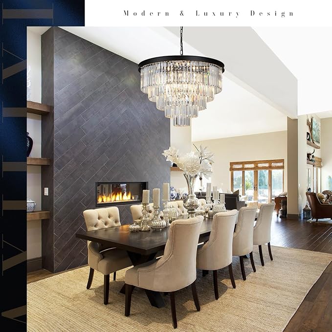 A AXILIXI Large Crystal Chandelier Modern Black 30" Round Chandeliers for Staircase K9 5-Tier Large Ceiling Pendant Light Fixtures Luxury Chandelier for High Ceiling Foyer Living Room Bedroom