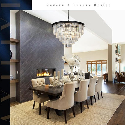 A AXILIXI Large Crystal Chandelier Modern Black 30" Round Chandeliers for Staircase K9 5-Tier Large Ceiling Pendant Light Fixtures Luxury Chandelier for High Ceiling Foyer Living Room Bedroom