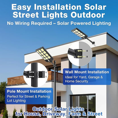OKPRO 10000W Solar Street Light Outdoor, IP66 Waterproof Solar Lights Outdoor with Motion Sensor & Remote, Dusk to Dawn Commercial Security Lighting for Parking Lot, Yard, Farm, Driveway (2 Pack)