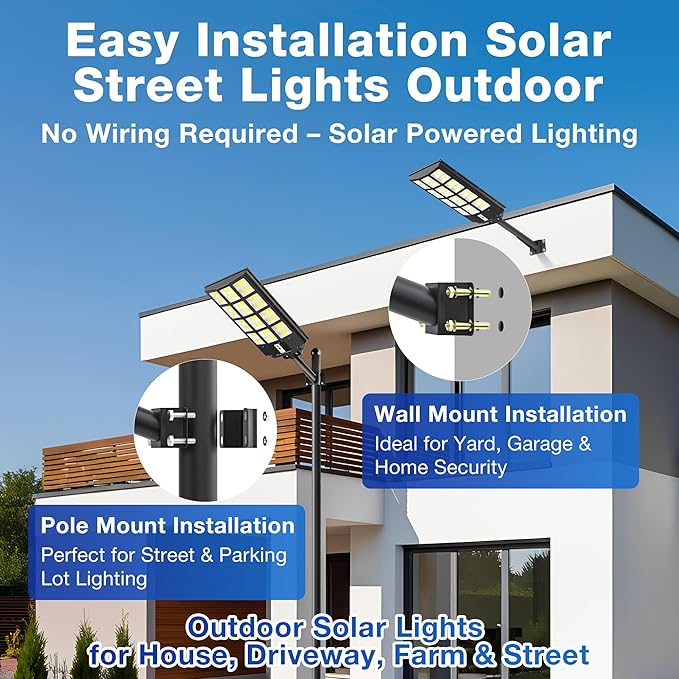 OKPRO 10000W Solar Street Light Outdoor, IP66 Waterproof Solar Lights Outdoor with Motion Sensor & Remote, Dusk to Dawn Commercial Security Lighting for Parking Lot, Yard, Farm, Driveway