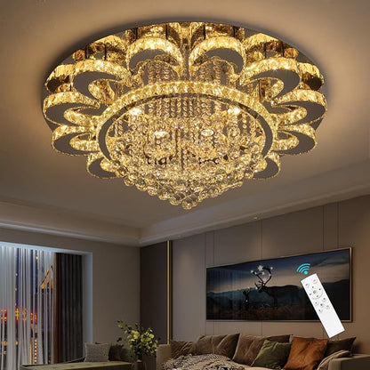 HAIXIANG Modern Chandelier Living Room Light Glam Chandeliers Ceiling Light Fixture Remote Dimmable Lights 40 Inches Luxury Crystal Silver Dining Room Lights