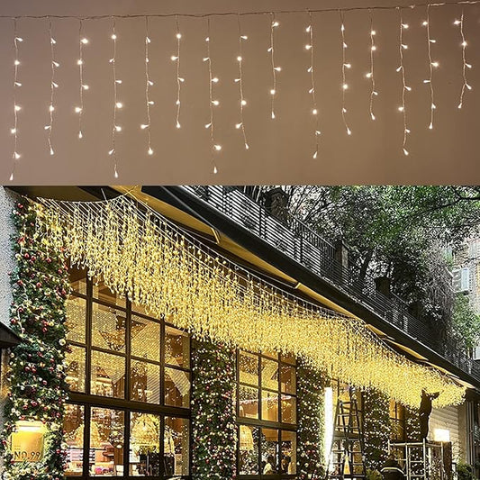 LED Ceiling Icicle Lights, 13FT 96 LEDs 8 Modes Twinkle Christmas Hanging Fairy String Curtain Lights for Parties Mall Patio Yard Indoor Outdoor Decoration Warm White, 4M