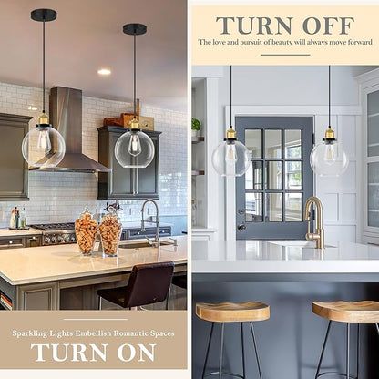 Bagood Globe Pendant Lighting with Clear Glass Gold and Black Light Fixture Globe Pendant Lighting Mid Century Modern Hanging Light Fixture for Sink Bathroom Entryway Kitchen Island (Bulb Incl.)