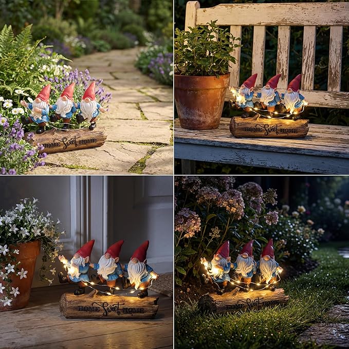 PETAFLOP Solar Gnome Garden Decor,Home Sweet Home Gnomes Outdoor Decorations for Yard Patio Balcony Pathway Lawn, Birthday Housewarming Gifts for Women Mom Grandma