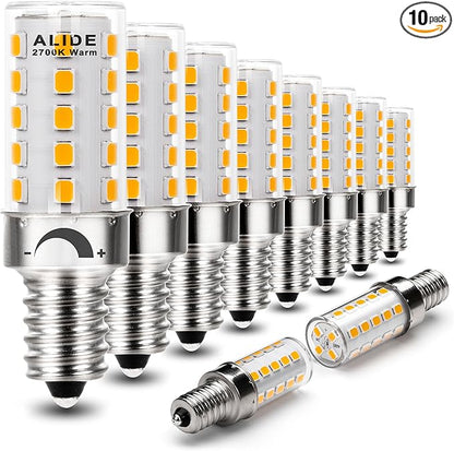 ALIDE E12 Dimmable LED Bulb 5W C7 Light Bulb,Replace 40W E12 Halogen Equivalent,Warm White 2700k T6 Base 110V 120V E12 LED Candelabra Bulbs for Ceiling Fan Chandelier Salt Lamp,450lm,10Pack